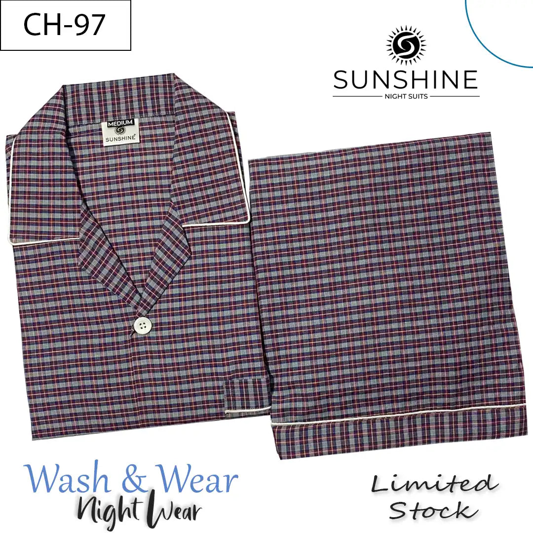 Classic Maroon Check Night suit for Men CH-97- Luxurious Sleepwear. Shop Now