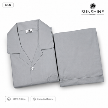 Silver Grey Plain 100% Cotton Nightdress For Men