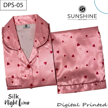 Blush Pink Heart Digital Printed Silk Nightdress for Women DPS-05