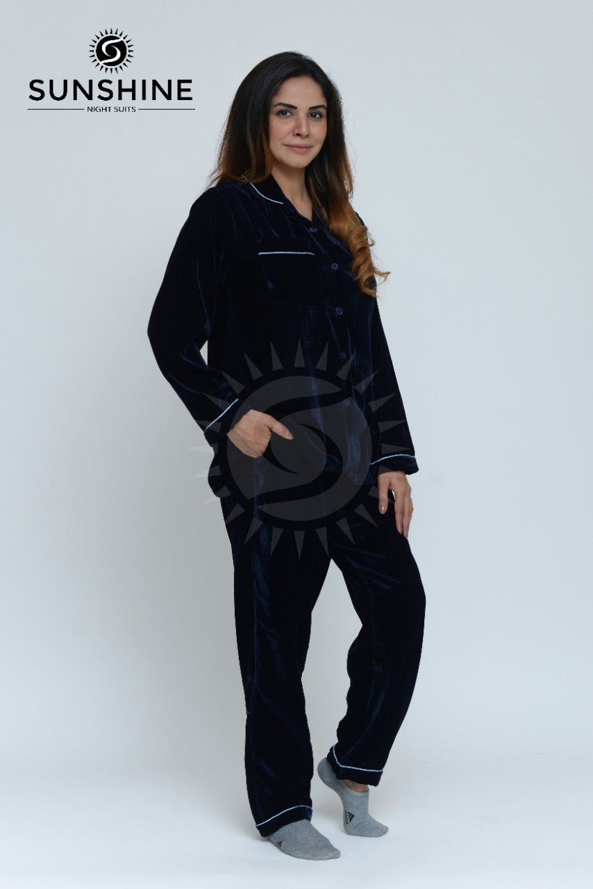 Velvet Nightwear Set For Women Blue