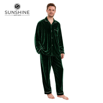 Dark Green Velvet Night Suit for Men