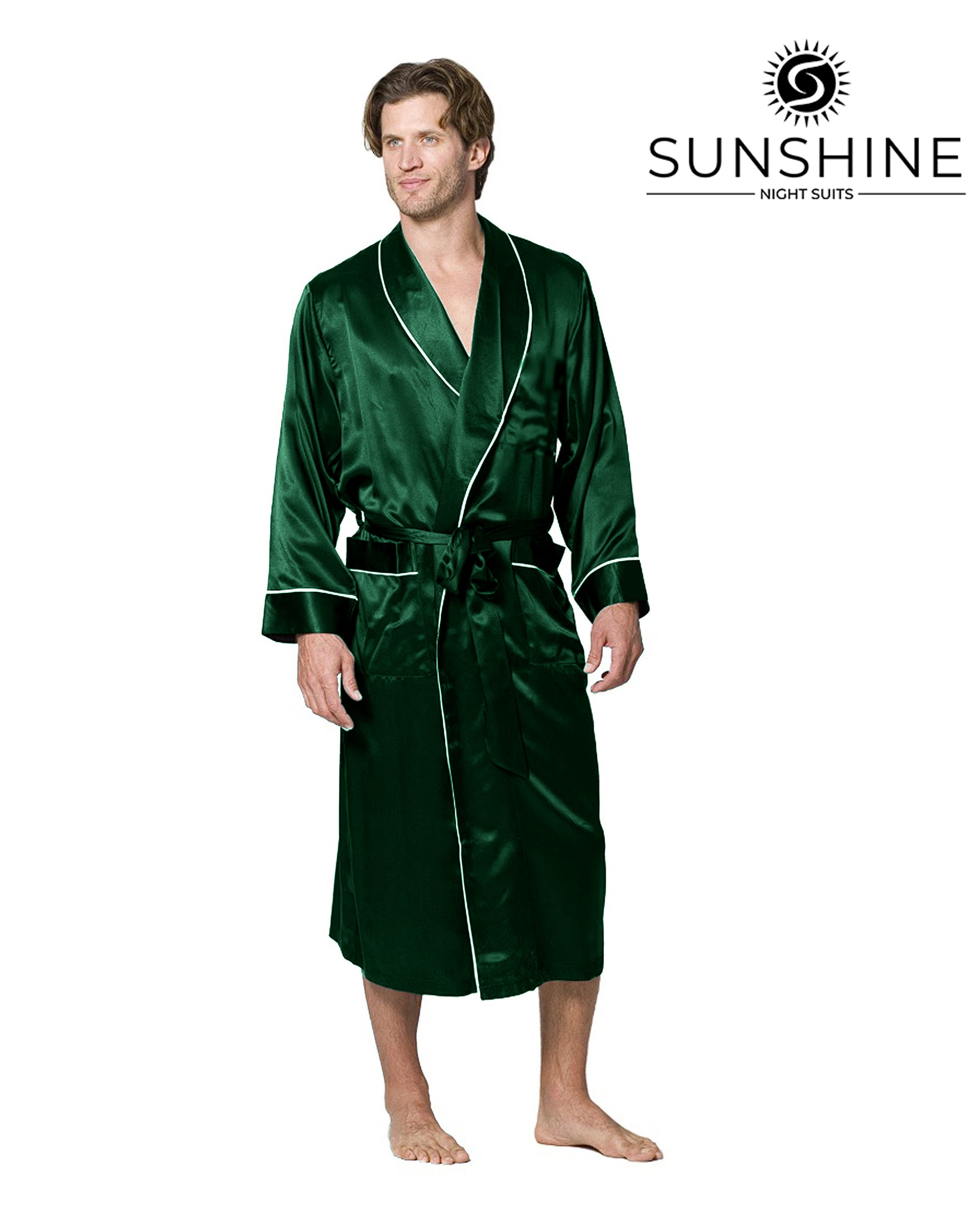 Dark Green silk gown for men with shawl collar and two side pockets