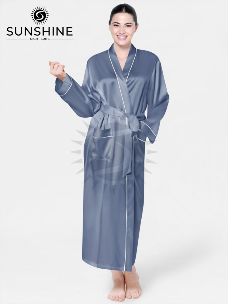 Long Mulberry Silk robe in Dark pastel - Elegant and Luxurious Women's Silk Dress