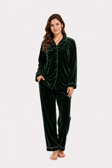 Dark Green Velvet Night Suit for Women