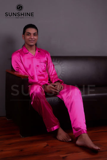 Shocking Pink Silk Nightdress For Men