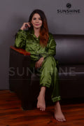 Purchase Forest Green Silk Pajamas for Women Online at MaaRss.Explore our collection of premium black silk pajamas tailored for women. This set includes a stylish button-down long-sleeve top and relaxed-fit pants. Elevate your sleepwear with these luxurio