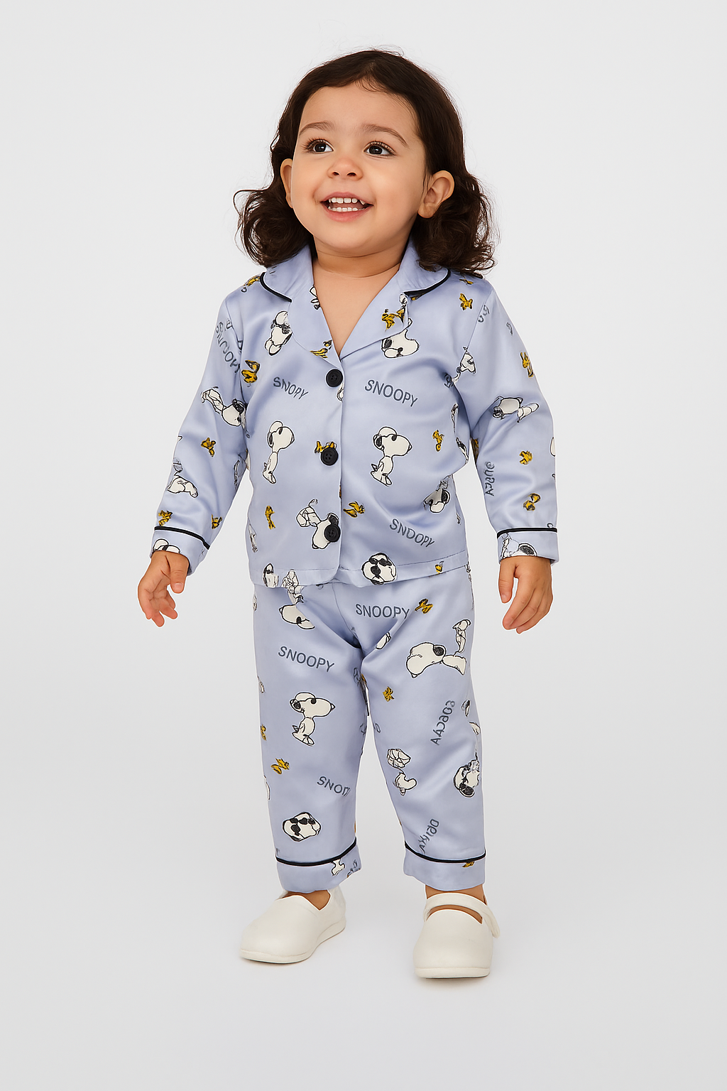 Blue Snoopy Printed Silk Pajamas Set For Girls – GPS-01