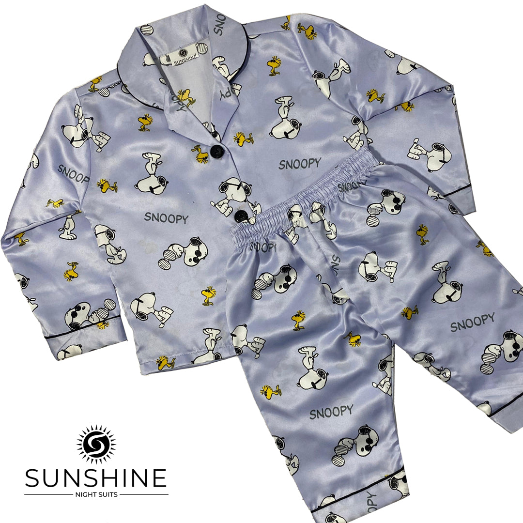 Blue Snoopy Printed Silk Pajamas Set For Girls – GPS-01