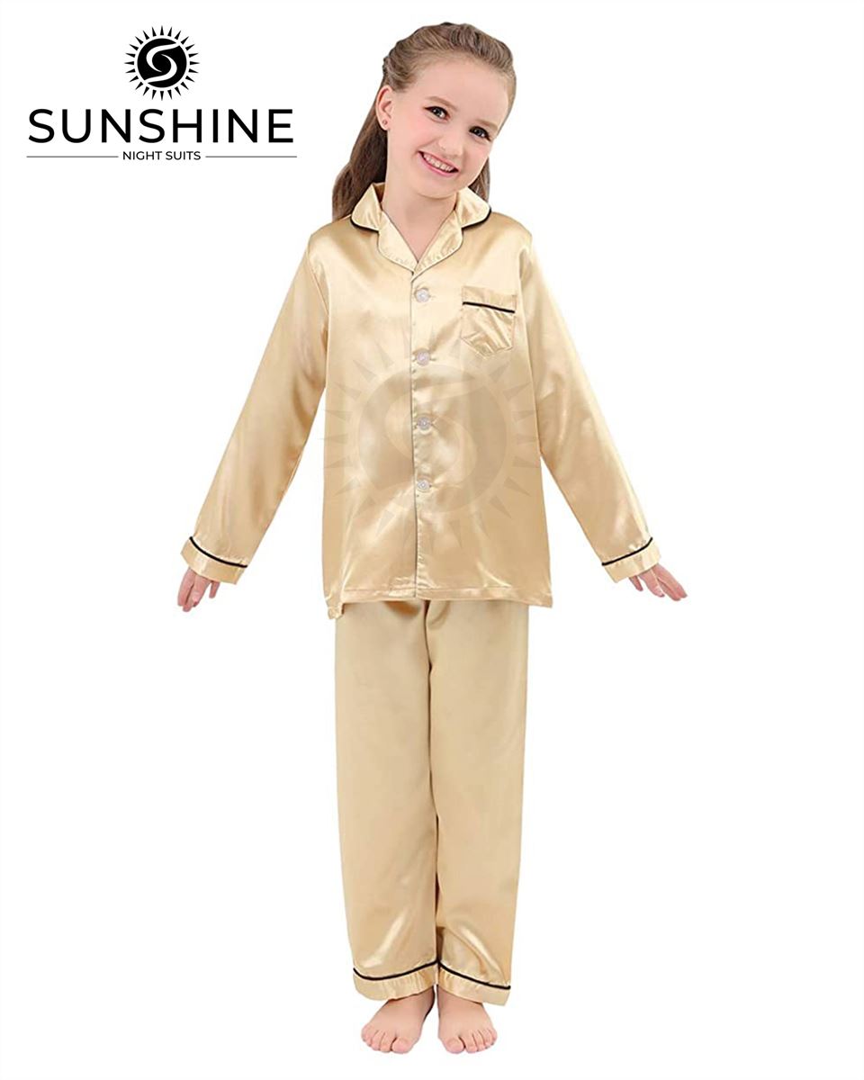 Golden Silk Pajamas Set For Girls