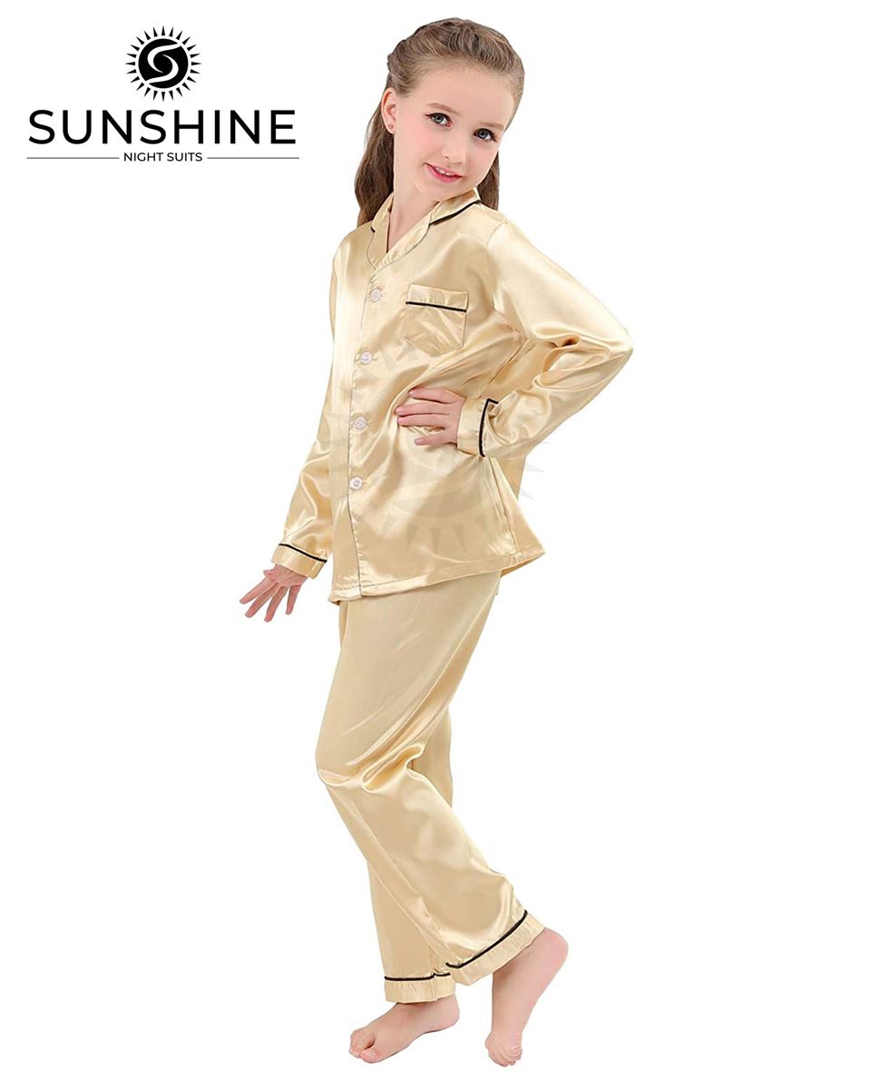 Golden Silk Pajamas Set For Girls