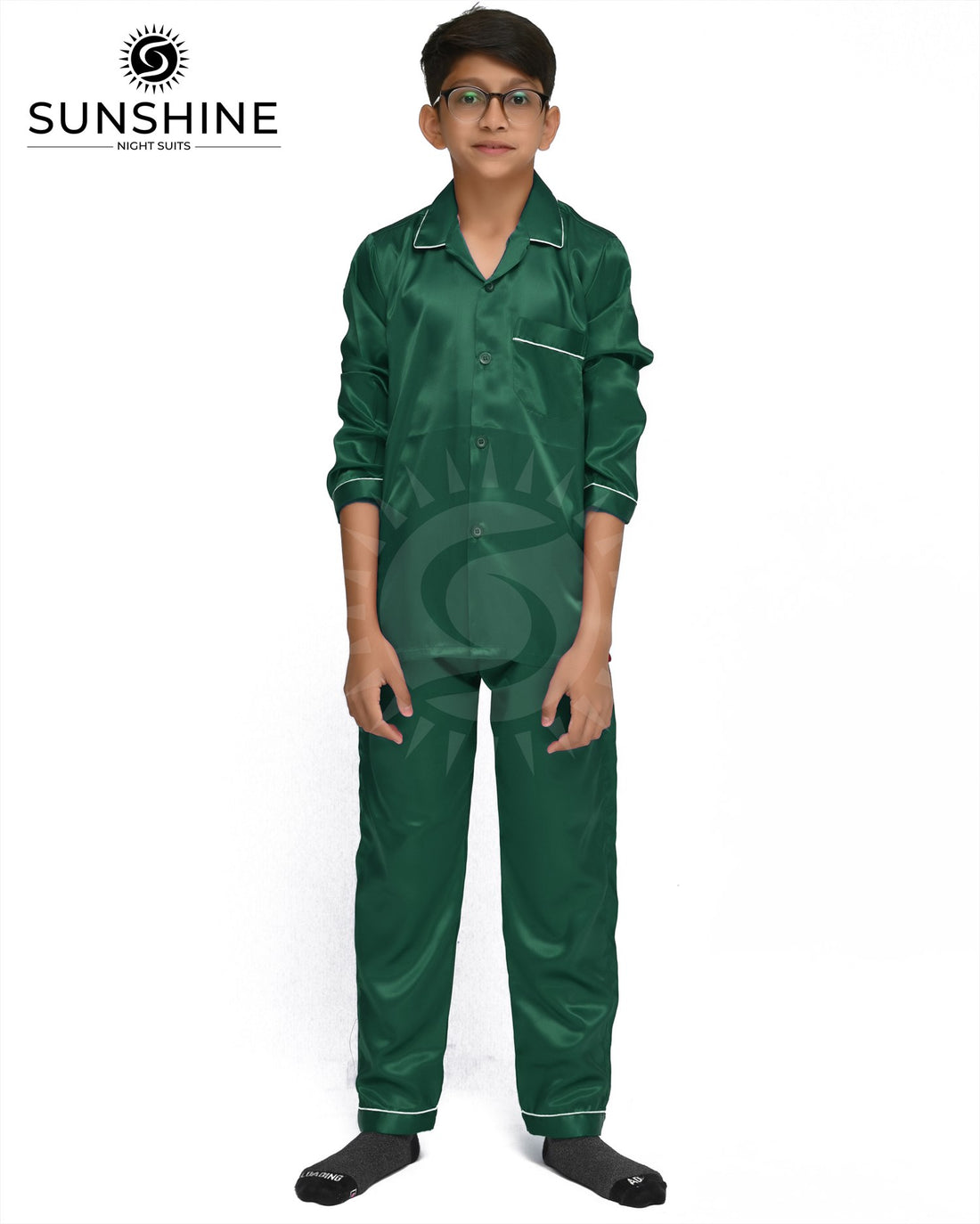 Green Silk Nightwear For Boys