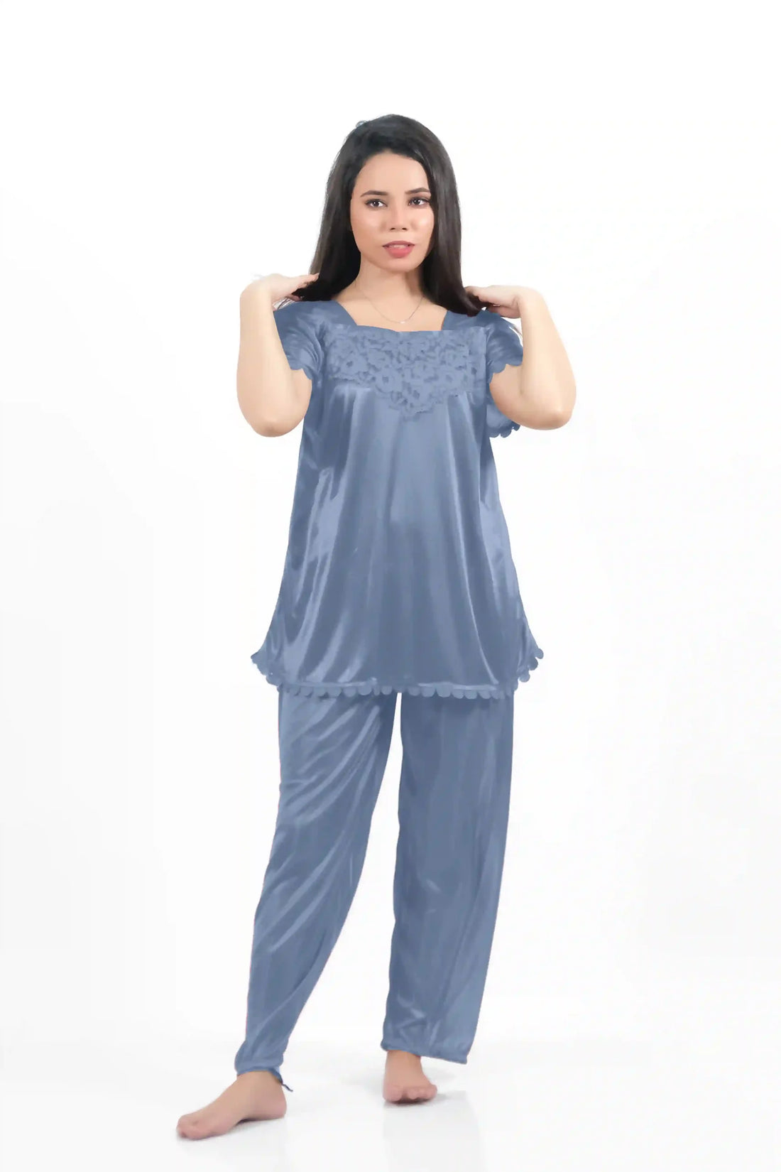 Grey Silk Jersey Pajamas Set 2500-G For Women in Pakistan - Easy wear, stylish design, ultimate comfort.