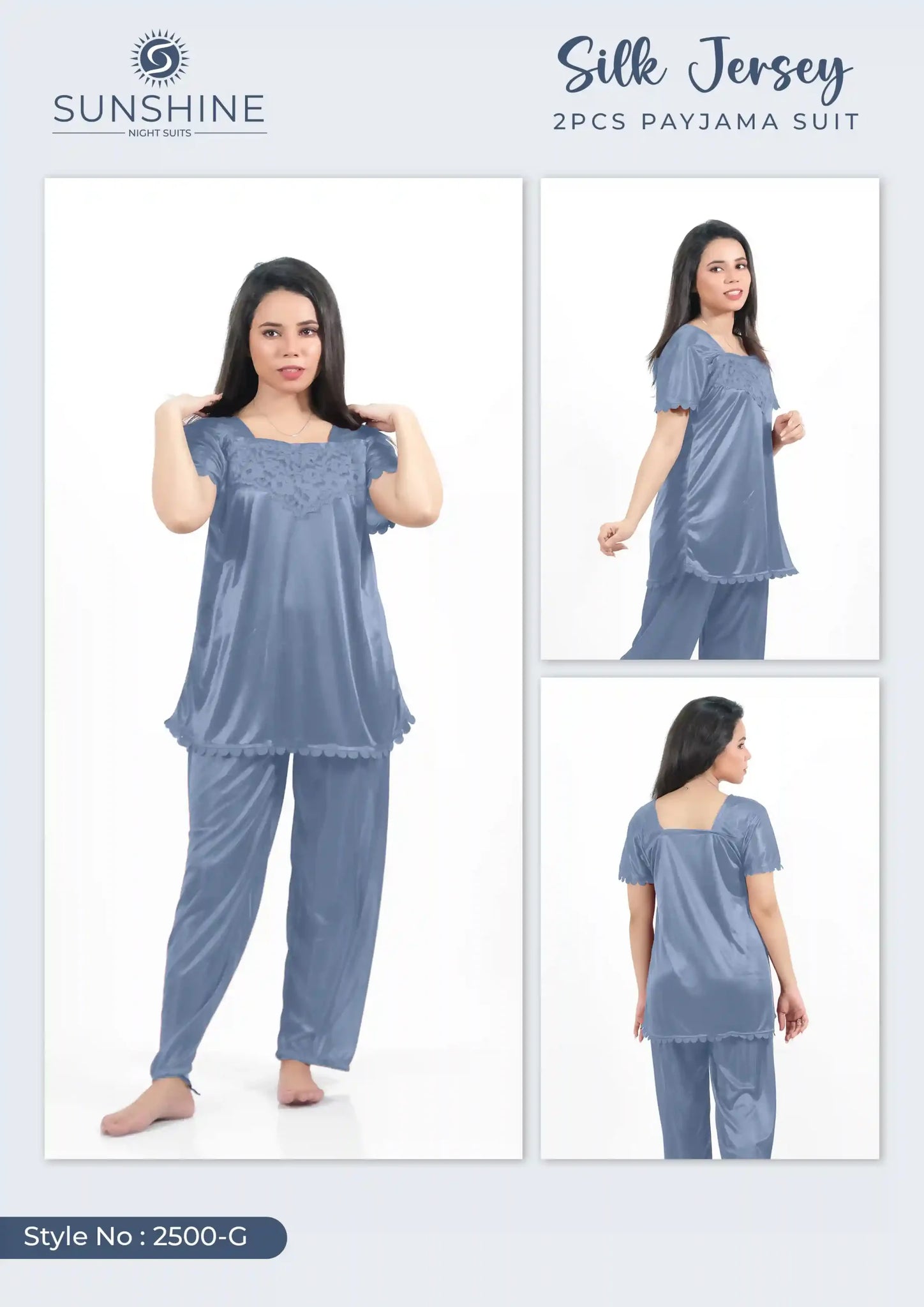 Grey Silk Jersey Pajamas Set 2500-G For Women in Pakistan - Easy wear, stylish design, ultimate comfort.