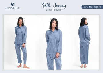 Grey Silk Jersey Pajamas Set 2550-G For Women in Pakistan - Easy wear, stylish design, ultimate comfort.