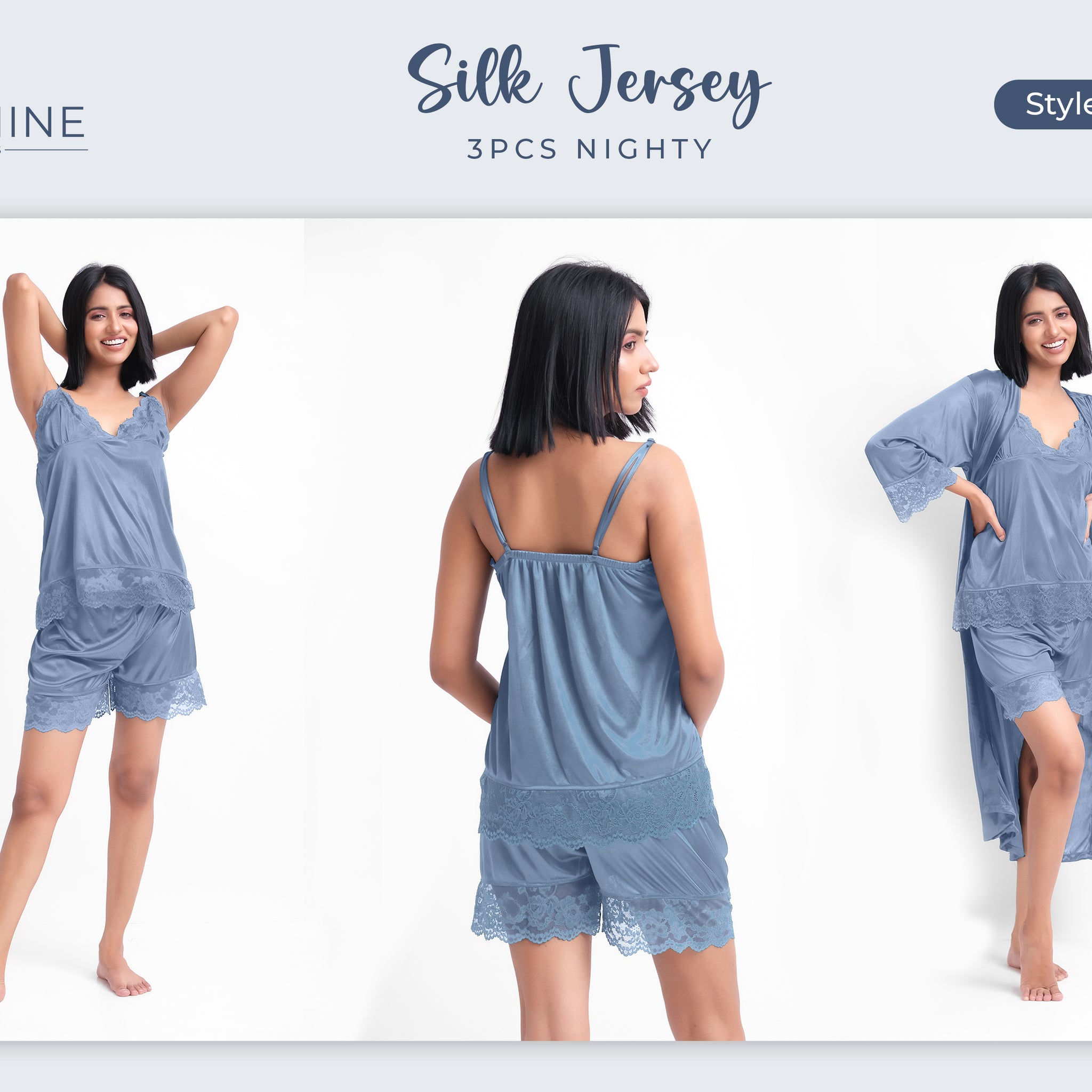 Grey Silk Nighty 3001-G