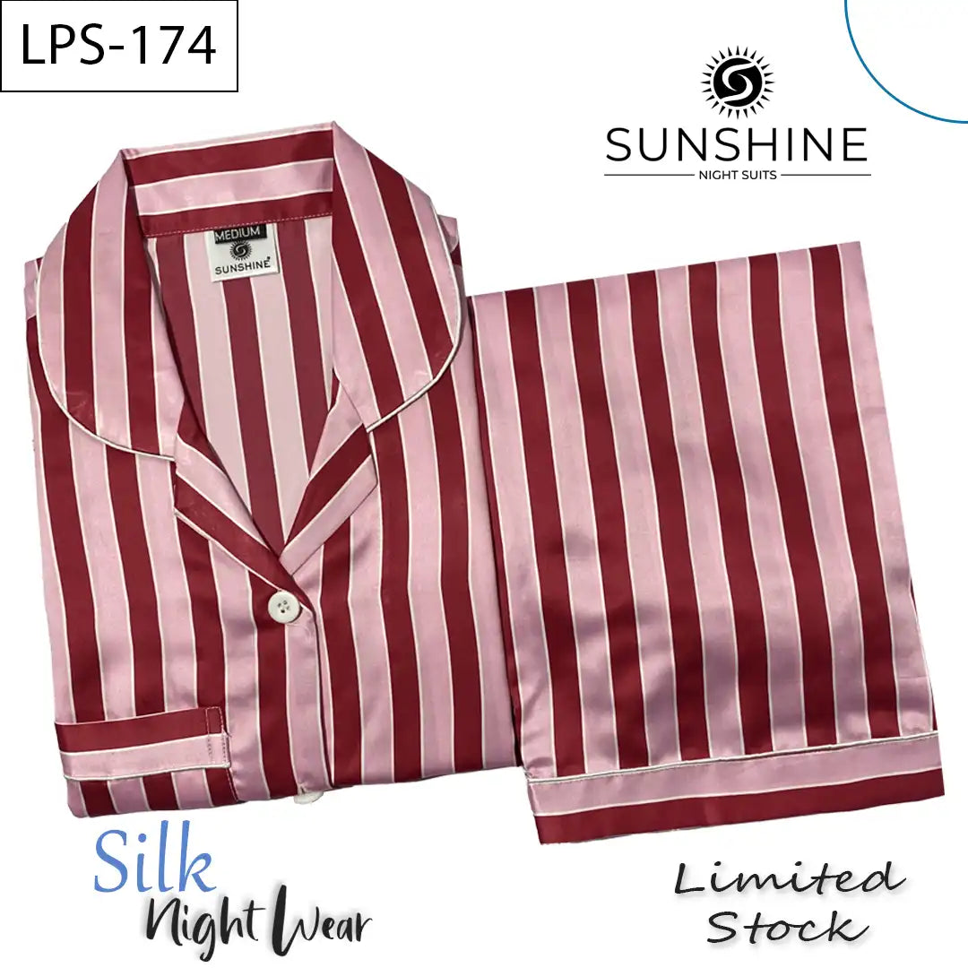 Crimson Stripe Printed Silk Nightdress LPS-174 for Women - Luxurious Sleepwear