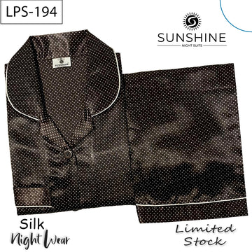 Dark Brown Polka Dot Printed Silk Nightdress LPS-194