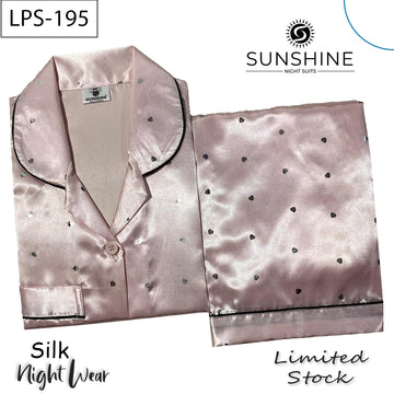 Light Pink Heart Printed Silk Nightdress LPS-195
