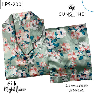 Mint Green Floral Printed Silk Nightdress LPS-200
