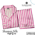 Pink Striped Printed Shamoz Silk Pajamas Set for Women (LPSS-01).