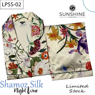 Multi Flowers Printed Shamoz Silk Pajamas Set for Women (LPSS-02).