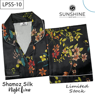 Black Multicolor Floral Printed Shamoz Silk Nightdress LPSS-10