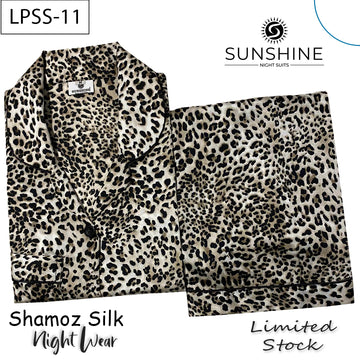 Beige Black Leopard Printed Shamoz Silk Nightdress LPSS-11
