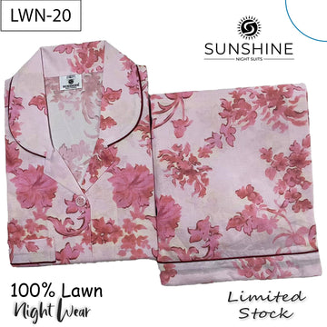 Blush Pink Floral Printed 100% Lawn Nightdress – LWN-20