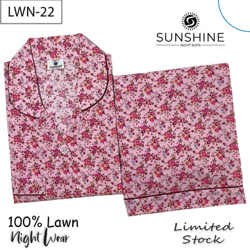 Baby Pink Floral Printed 100% Lawn Nightdress – LWN-22