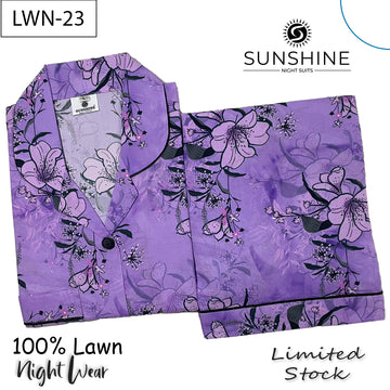 Purple Floral Printed 100% Lawn Nightdress – LWN-23