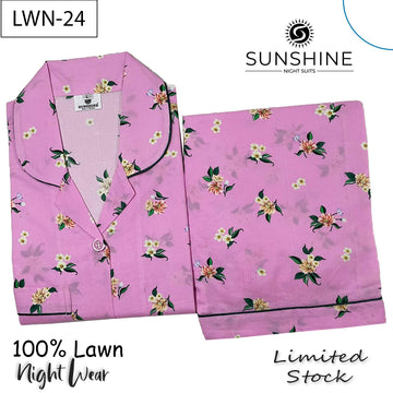 Rose Pink Floral Printed 100% Lawn Nightdress – LWN-24