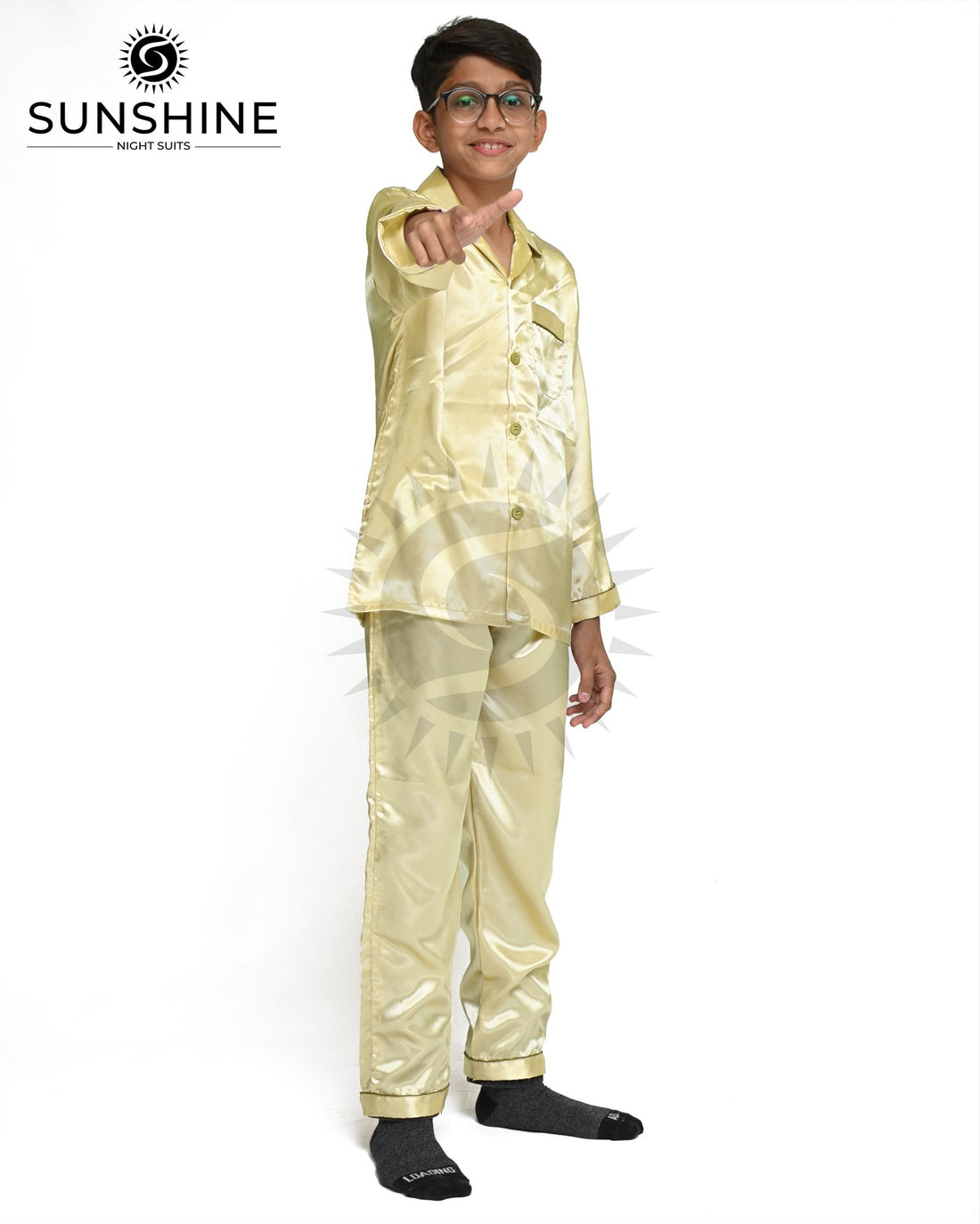 Light Golden Silk Nightwear For Boys