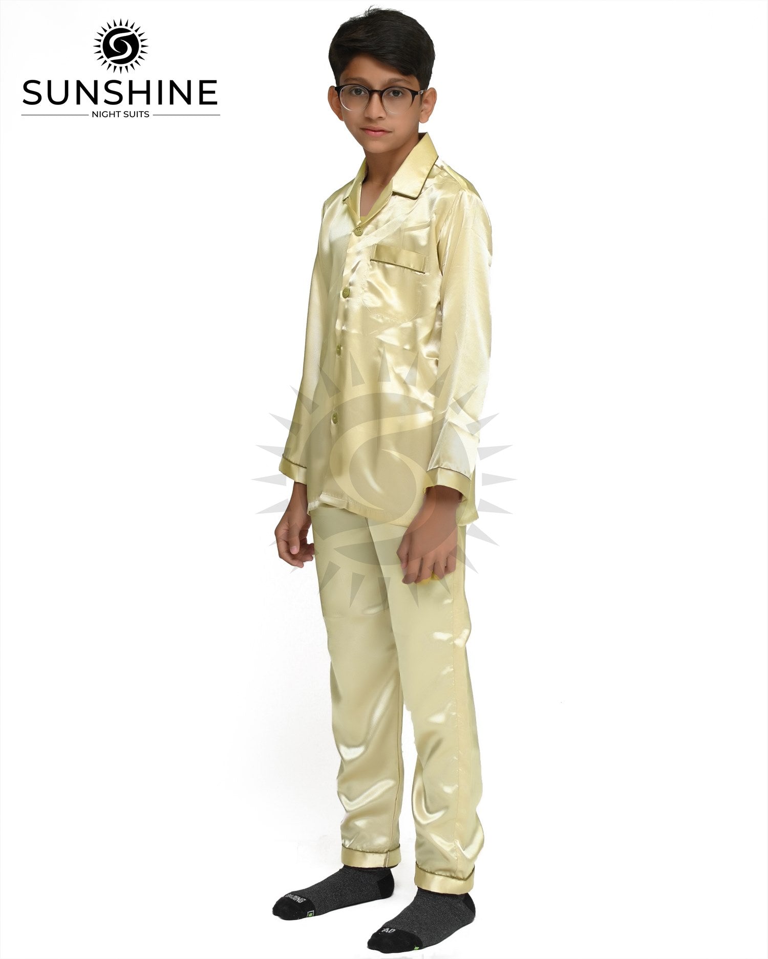 Light Golden Silk Nightwear For Boys