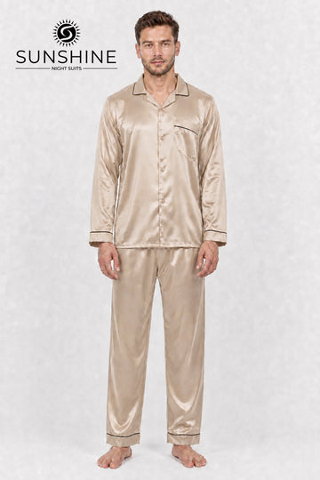 Light Golden Grey Silk Nightdress For Men