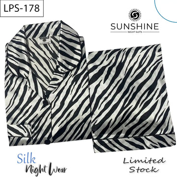 Black White Zebra Stripes Printed Silk Nightdress LPS-178 for Women - Luxurious Sleepwear