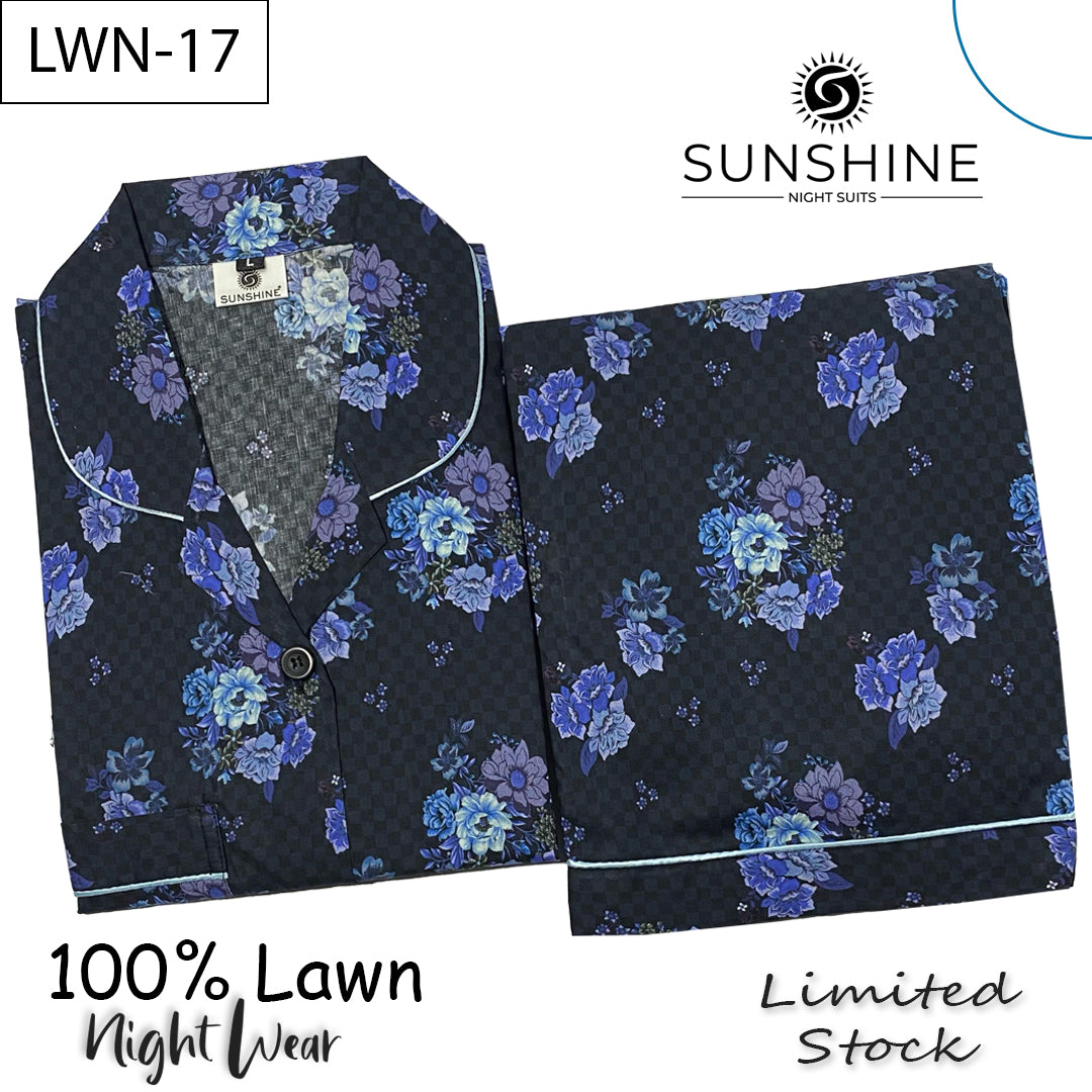 Blue Black Flowers 100% Printed Lawn Nightdress – LWN-17