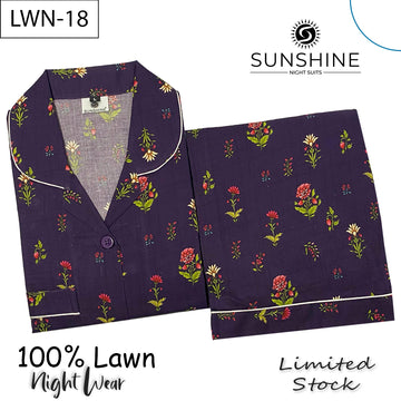 Purple Flowers 100% Printed Lawn Nightdress – LWN-18