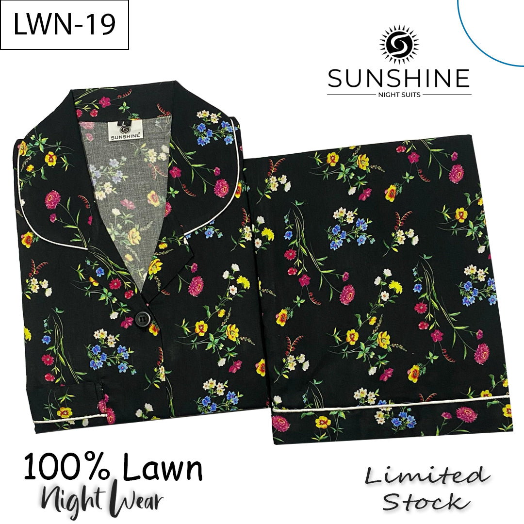Black Flowers 100% Printed Lawn Nightdress – LWN-19