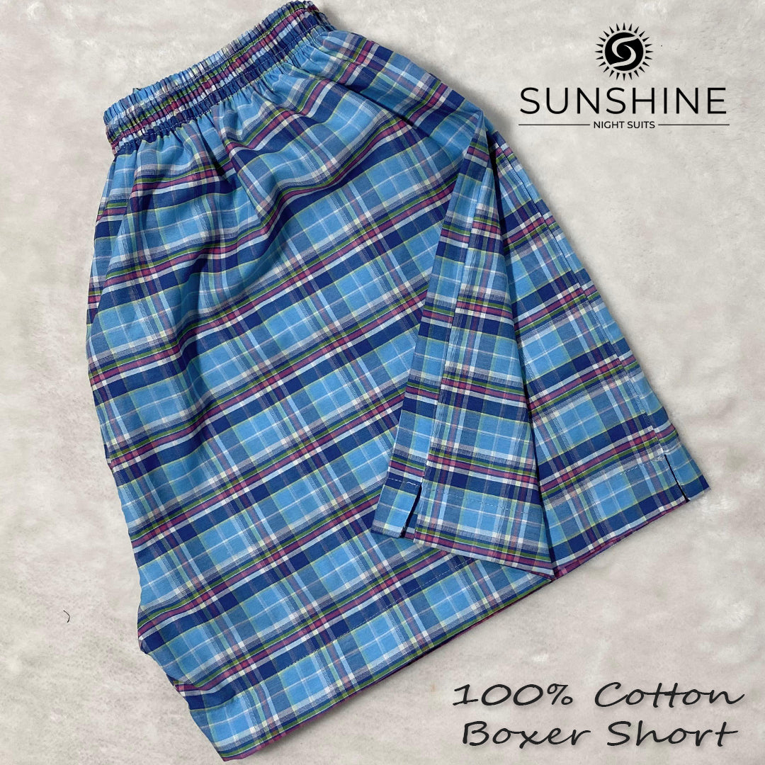 Blue Check 100% Cotton Boxer Shorts – MCB-12