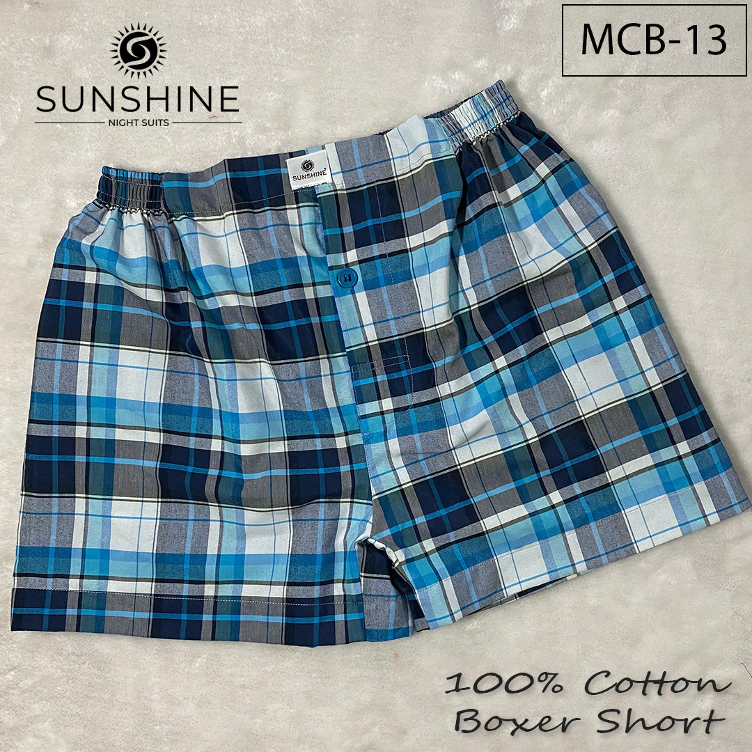 Blue White Check 100% Cotton Boxer Shorts – MCB-13