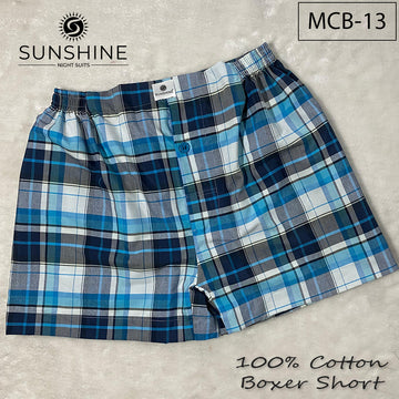 Blue White Check 100% Cotton Boxer Shorts – MCB-13