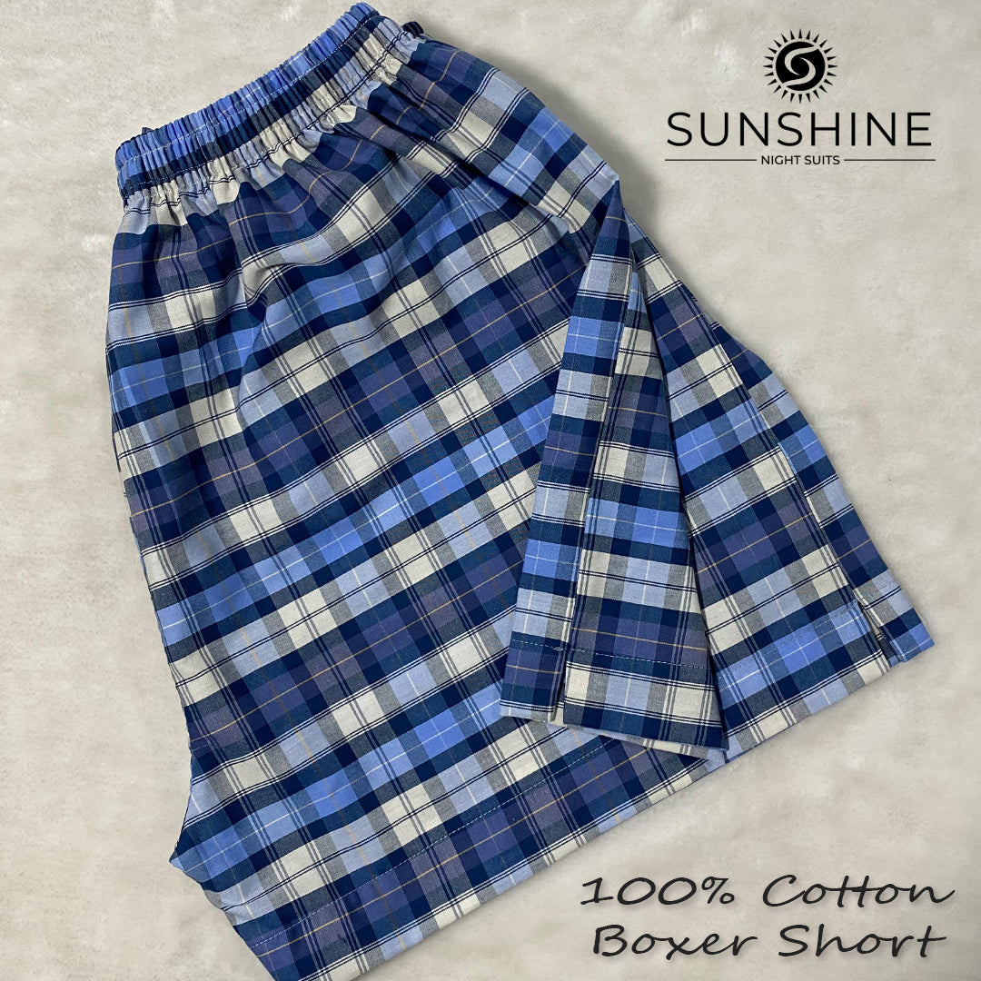 Ice Blue Check 100% Cotton Boxer Shorts – MCB-17