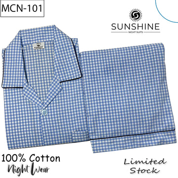 Light Blue Check 100% Cotton Night Suit – MCN-101