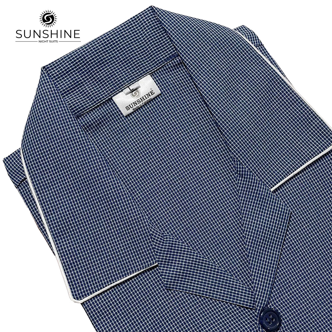 Navy Micro Check 100% Cotton Night Suit – MCN-104