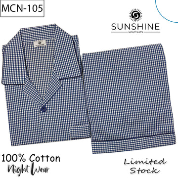 Blue White Gingham Check 100% Cotton Night Suit – MCN-105