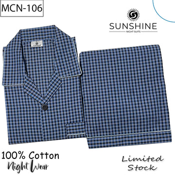Steel Blue Check 100% Cotton Night Suit – MCN-106