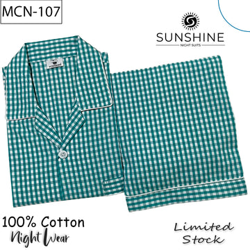 Sea Green Check 100% Cotton Night Suit – MCN-107