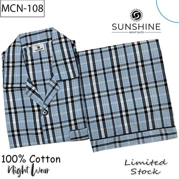Sky Blue Check 100% Cotton Night Suit – MCN-108