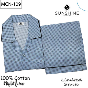 Glacier Blue Geometric Printed 100% Cotton Night Suit – MCN-109