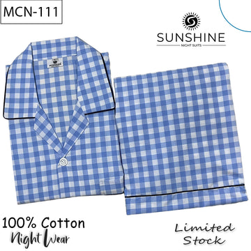 Sky Blue Gingham Check 100% Cotton Night Suit – MCN-111